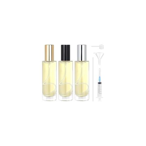 3 Pièces Vaporisateur Parfum Verre 30ml, Flacon Parfum Vide Rechargeable, Atomiseur Parfum en Verre, Bouteille Parfum Vide pour Voyage, Vacances, Cadeaux (Capuchon Doré, Argenté et Noir) (1/5)