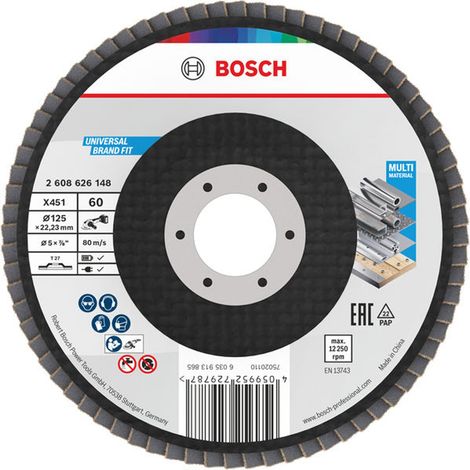 Bosch X451 Fächerschleifscheibe, 125 x 22,23 mm, K60, Z27, 15-tlg (1/5)