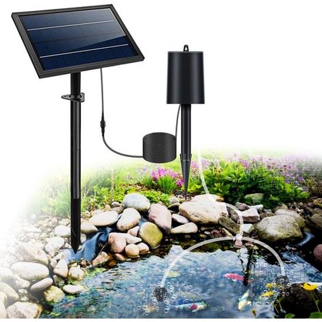 Aeratore solare da 8 W per laghetto con batteria integrata da 2400 mAh, 3 modalità di funzionamento e 2 diffusori d'aria. Pompa ad aria solare per laghetti, acquari e sistemi idroponici. (1/5)