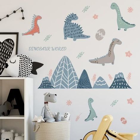 Stickers Muraux Chambre Enfant Dinosaures - Sécurisé et écologique - Bleu - Campagne (1/4)