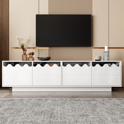 Meuble TV moderne 170 x 40 x 45 cm avec 4 portes design ondulé – solution de rangement élégante pour salon et centre multimédia (1/5)