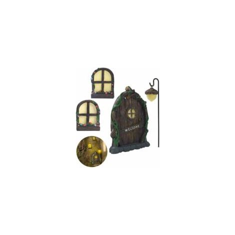Ensemble de 4 statuettes miniatures de lutins féeriques pour fenêtres et portes, décoration de jardin, décoration d'arbre, porte féerique, portail féerique, fenêtre rétro mystique, décoration de jardi (1/5)