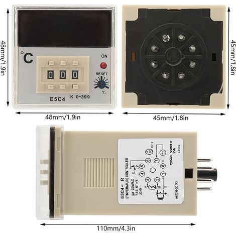 Régulateur de température à affichage numérique 0111ROM E5C4-R20K avec réglage par commutateur DIP, régulateur de température de type K 220 V CA, plage de réglage 0-399 °C (1/5)