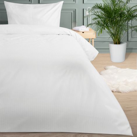 Bettbezug 160x200 weiß, polierte Baumwolle, 4 mm Streifen, Hotelqualität