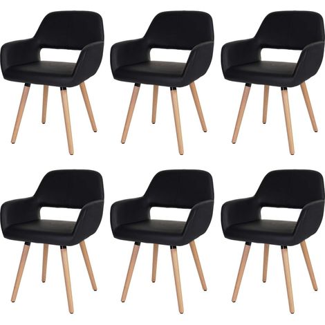 Juego de 6 sillas de comedor HHG-429 II, silla de cocina, diseño retro años 50, piel sintética, negra, patas claras