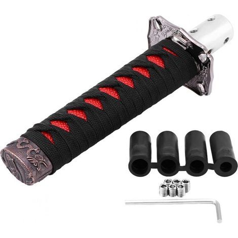 Pommeau de levier de vitesse universel Katana japonais avec 4 adaptateurs , noir et rouge (1/4)