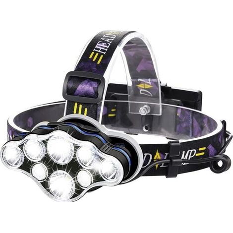 Lampe frontale puissante de 18000 lumens avec 8 têtes LED Lampe frontale LED rechargeable avec 8 modes, parfaite pour les sports de plein air. (1/5)