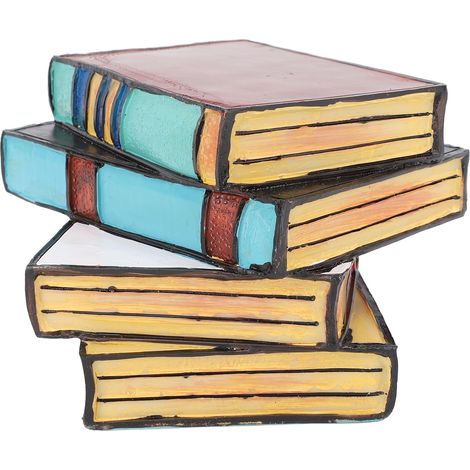 Bibliothèque Lampe Colonne Gris délavé Livres Empilés en Résine (1/5)