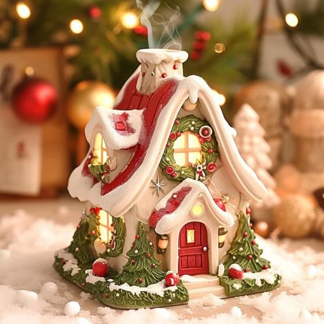 Brûleur d'encens pour décoration de Noël Maisons, Village de Noël Scène de Noël Bâtons d'encens pour cabanes en rondins, Porte-encens Paysage Brûleur d'encens à refoulement Village Cheminée Porte-cône (1/5)