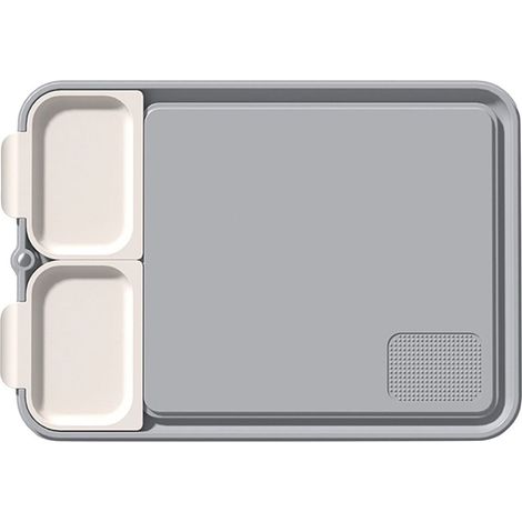 Tabla de cortar de plástico gris para verduras con bandeja extraíble, antibacteriana y resistente al moho, ideal para cortar frutas, verduras y carne en la cocina. Portátil. (1/5)