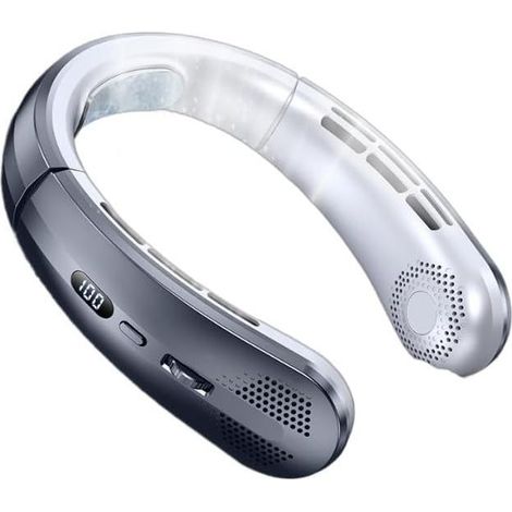 Ventilateur Cou Portable Rechargeable USB Sans Pales 100 Vitesses 5000mAh Écran Numérique Intérieur Extérieur Gris - (1/4)