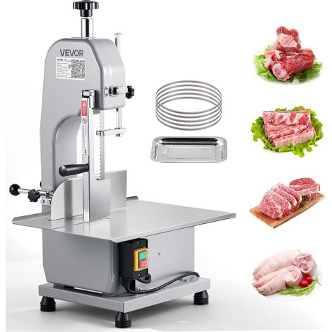 Scie à os de boucher électrique commerciale, scie à ruban de comptoir pour os 650 W, scie pour viande et os congelés, table 415 x 483 mm, épaisseur de max 110 mm pour supermarché, restaurant (1/5)