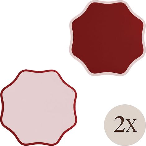 Tovaglietta Americana Hati, set da 2, Bordo Ondulato, Coppia Bicolore, Lavabile Made in Italy, 40x40 cm Rosso