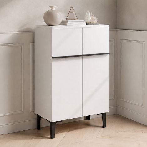 MEUBLIV Schuhschrank Weiß und Schwarz 60x34,5x95 cm – Doppeltür mit verstellbaren Böden (1/5)