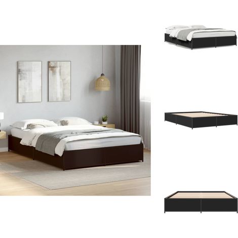 Bettgestell Schwarz 140x200 cm Holzwerkstoff und Metall - Schlafzimmerbettwäsche - Doppelbett - Lattenrost - Boxspringbett - Bettkasten (1/5)