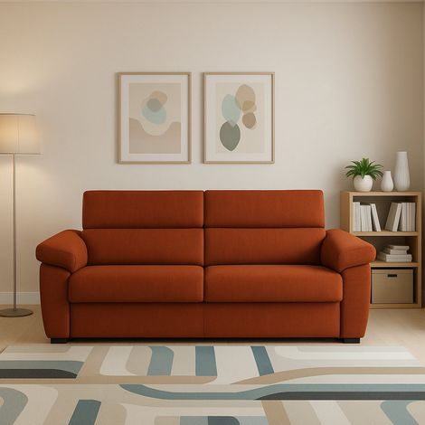Sofá Fijo 2 Plazas Gorreto, Desenfundable, Impermeable Made in Italy, Lavable, 205x95x100h cm Naranja (1/5)