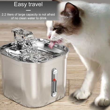 1 Fontaine à eau, Acier inoxydable 304, Pompe silencieuse, Filtres multiples, Débit réglable, Pour chat (1/4)