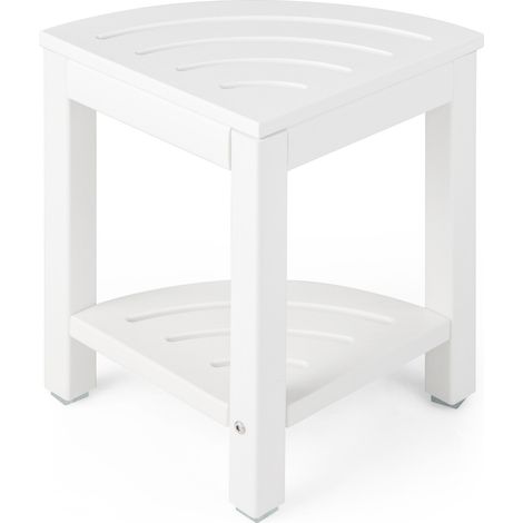 Heavy Duty Corner Shower Bench Stool with Storage Shelf for Shaving Legs-White (1/5)