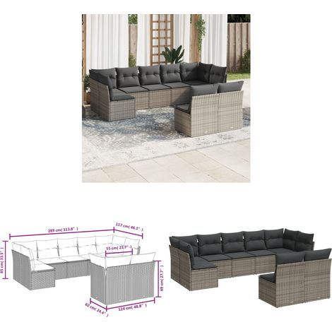9-tlg. Garten-Sofagarnitur mit Kissen Grau Poly Rattan - Gartensofas - Polyethylen Möbel - Outdoor Sofa - Lounge Set - Gartenlounge - Home & Living (1/3)