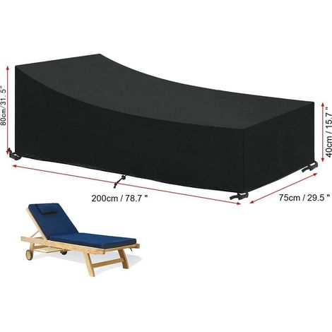 Housse Transat 200x75x40/80cm Housse pour Chaise Longue Exterieur Housse Bain de Soleil Impermeable Housse de Protection pour Transat de Jardin, Coupe-Vent, Anti-UV