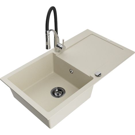 Mexen Leo fregadero de granito de 1 seno con escurridor y grifo de cocina Aster, beige - 6501-69-73450-07-B (1/5)