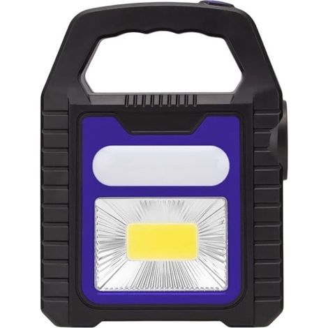 Lampe de travail solaire portable à LED COB étanche, projecteur d'urgence, lampe de poche rechargeable USB pour la randonnée et le camping en extérieur (1 pièce, bleue) (1/5)