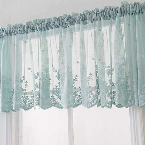 Rideau En Dentelle - 130 x 41 cm - Semi Transparent - Pour Cuisine Café Bibliothèque - Blanc Beige Bleu - 1 Pièce (1/5)