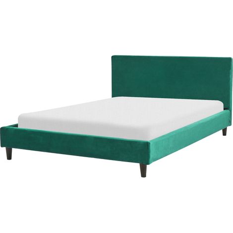 Letto matrimoniale in tessuto verde scuro con rete a doghe 140 x 200 cm Fitou