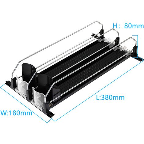 Porte-bouteilles pour réfrigérateur - Organisateur de boissons en bouteille - Distributeur de boissons - Étagère de rangement - Noir - Double compartiment - 38 x 18 x 8 cm