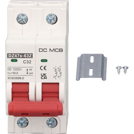 2p Small Circuit Breaker 6000A Capacité de rupture Système solaire PV MINI DC1000V 32A