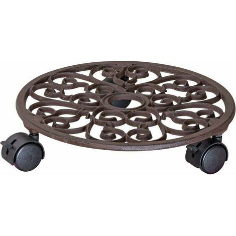 Support à plantes à roulettes Ø 29 x 6,5 cm  Support à plantes roulant pour l'intérieur et l'extérieur  Roues en fonte nickelée  2 freins  Charge maximale 50 kg - 2009220 (1/4)