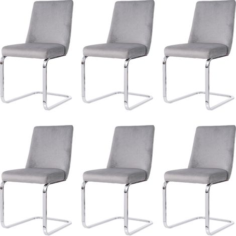 Chaise de salle à manger en velours gris avec pieds en métal argenté, lot de 6 (1/5)
