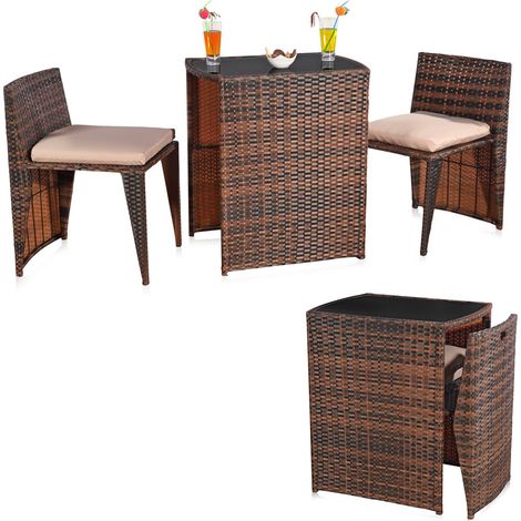 Set di 3 mobili da giardino 2 sgabelli e tavolo in poly rattan brown (1/5)