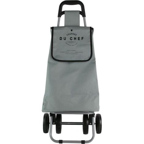 Chariot de course motif courses du chef - 4 roues - L 41 cm x H 87 cm - Gris - Livraison gratuite
