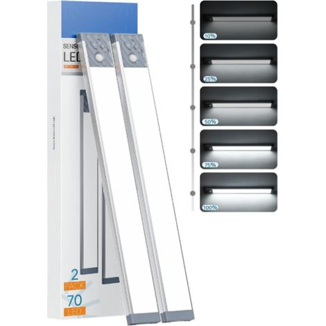 2pcs éclairages sous armoire à 70 LED, Lumière blanche,Argentée (1/5)