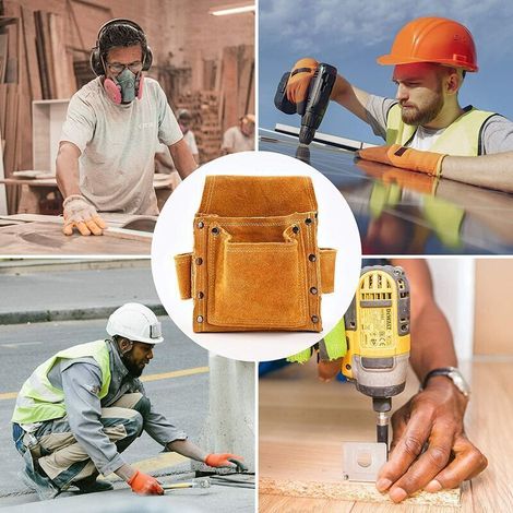 Sacoche de Charpentier pour la taille, Ceintures Porte-Outils en Cuir de Qualité Supérieure Avec 2 Porte-Marteaux, Résistante et Professionnelle Sac pour Électricie, Maçons, Soudeurs, Plaquiste (1/3)