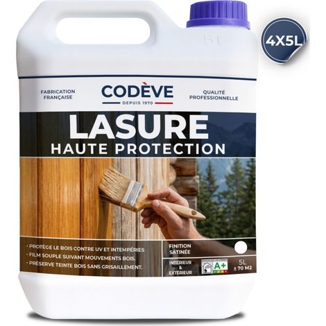 Lasure Haute Protection - 4x5 L - Codeve Bois - Chêne foncé - Pour Une Protection Optimum De Vos Bois En Climat Extrême.