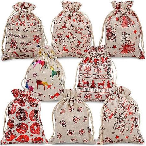 16 sacs cadeaux de Noël à cordon en toile de jute, pour bonbons (1/5)
