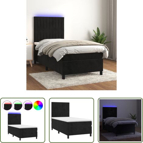 vidaXL LED-Leiste - Boxspringbett mit Matratze & LED Schwarz 90x190 cm Samt (1/5)