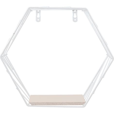 Etagere Murale Hexagonale - Grille Rétro En Fer Et Bois - Support De Rangement Flottant - Décoration Intérieure - 1 Pièce (1/5)