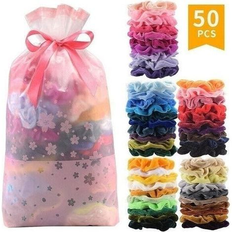 50 hochwertige Samt-Haargummis, Haarbänder für Damen und Mädchen, Haaraccessoires (1/4)