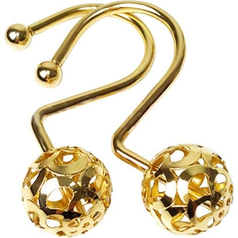 Crochets de rideau de douche dorés, lot de 12 crochets de rideau de douche décoratifs en laiton, crochets de suspension de peignoir en métal brillant antirouille pour tringle de rideau de salle de bai (1/5)