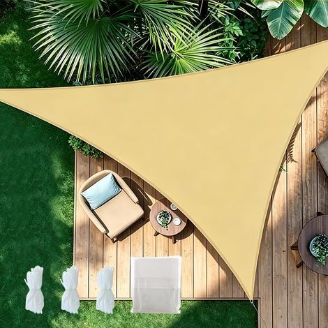 Voiles d'ombre Triangle 3x3x3 m Respirante en PES, Toile d'ombrage Protection Solaire, Anti 95% UV Contre Le Vent, pour Jardin terrasse (1/5)