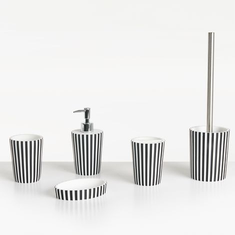 Conjunto de accesorios de baño jabonera dispensador de jabón escobilla de inodoro vaso soporte para cepillos de dientes blanco y negro Lircay