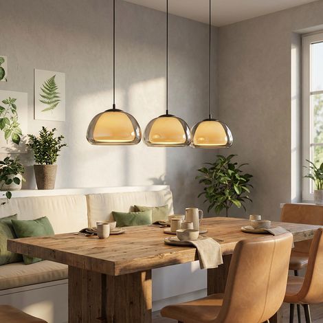 LED Pendelleuchte Hängeleuchte Wohnzimmer 3-flammig Schwarz Metall Glas H 120 cm