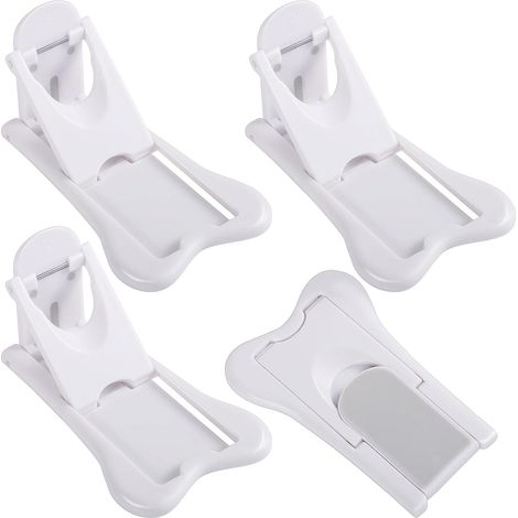 Set of 4 Sliding Door Stoppers, Child Safety Window Locks, Self-Adhesive Baby Safety Door Stoppers, Home Safety Protection, No Drilling Required for Use with Doors, Windows, and Cupboards (White) (1/5)