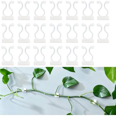 20 unidades, Clips para plantas trepadoras, Clips organizadores de cables, Soportes para plantas, Ganchos autoadhesivos, Blanco, 20×14 mm (1/5)