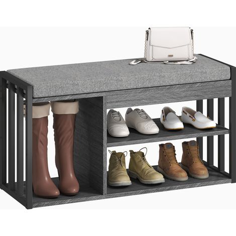 Meuble rangement chaussures gris 3 niveaux avec banc assise entrée salon chambre