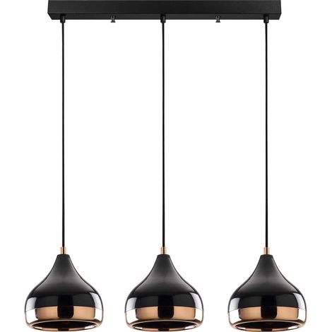 Lustre en métal noir et cuivré à hauteur réglable – 3 abat-jours – Longueur 67 cm – Hauteur 111 cm – Finition brillante – Culot E27 – Toilinux (1/8)