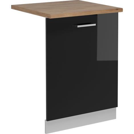 Façade de lave-vaisselle R-Line, Noir Haute brillance, 60cm , PT Chêne, Vicco